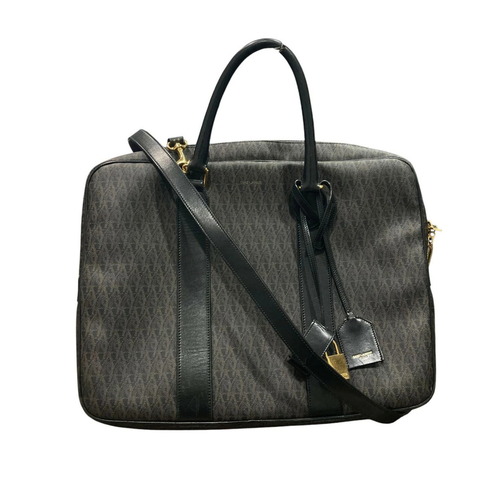 Saint Laurent Logo Embossed Leather Shoulder Bag Brown